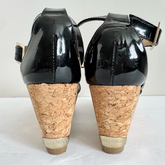 Jimmy Choo Portia 70 Black Patent Leather Wedge Sandals Size 36.5 - Picture 12 of 16